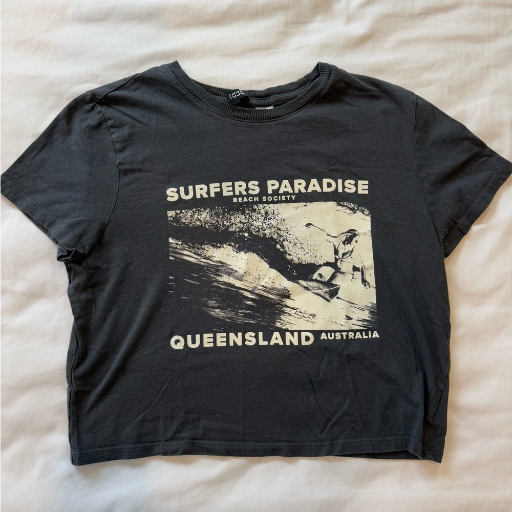 H&M Printed Grey Surfer Graphic Crop Top Tee